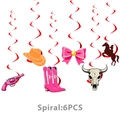 Pink western cowgirl themed spiral party hanging decorations set with themed charms - Hanging Swirl Decorations