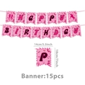 Pink cowgirl birthday party banner with Happy Birthday text and western ranch elements - Banner
