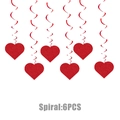 6-piece red glitter heart spiral hanging decorations for Valentine's Day party - Heart Spiral Hanging Decoration / Red