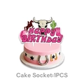 Pink cowgirl theme Happy Birthday cake topper with bull skull and disco ball - Large Cake Topper