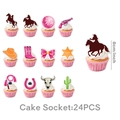 24-piece pink western cowgirl cupcake toppers featuring boots and disco ball - Cupcake Toppers