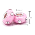 Pink resin large hole beads with crystals and 5mm silver metal core for DIY jewelry - Hole 5mm Width 15mm Height 8mm / Pink (L2538-1)