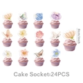 24er Set Aquarell Blumen und Schmetterling Cupcake Topper für Frühlingsparty Deko - Cupcake Topper / 24er Set