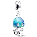 Polished silver octopus charm with blue-green enamel and sparkling crystal eyes - Blue Green Gradient Octopus Style (011)
