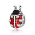 Détail d'une perle coccinelle en émail rouge avec des accents de zircone blanche - Spécification Standard / Coccinelle Rouge (L01227/43-6)