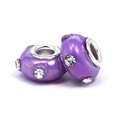 Two purple resin large hole beads with sparkling rhinestones for DIY charm bracelets - Hole 5mm Width 15mm Height 8mm / Purple (L2538-2)