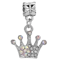 Silver crown heart pendant encrusted with shimmering rhinestones and AB crystal accents - Iridescent Rhinestone Crown Style (#12)