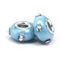 Perles en résine bleu clair à grand trou avec cristaux pour bracelets DIY et noyau argent - Trou 5mm Largeur 15mm Hauteur 8mm / Bleu Clair (L2538-10)