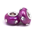 Lot de deux perles à grand trou en résine violette avec strass pour création de bijoux - Trou 5mm Largeur 15mm Hauteur 8mm / Violet (L2538-12)
