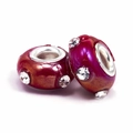 Perle à large trou en résine, finition violette métallique et strass étincelants incrustés - Trou 5mm Largeur 15mm Hauteur 8mm / Violet Rose Foncé (L2538-13)