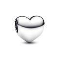 Polished silver heart-shaped bead charm for DIY bracelets with a mirror finish - Polished Heart (L25512-12)