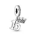 Zinc alloy silver star medal charm with number 15 and sparkling crown pendant - Number 15 (L25512-15)