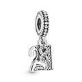 Sparkling silver number 21 charm with micro-set zircons and beaded hanging loop - Number 21 (L25512-18)