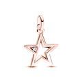Polished rose gold star pendant with single sparkling white zircon stone inlay - Rose Gold Pentagram (L25512-8)