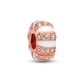 Rose gold charm with white enamel stripes and pavé cubic zirconia accents - Rose Gold Enamel Rhinestone (L25512-5)