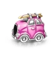 Pink enamel car charm with golden surfboard detail for DIY beaded bracelets - Pink Surfboard Car Style