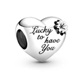 Zilveren hartbedeltje met Lucky to have You gravure en bloem voor DIY armbanden - Lucky to have You (#15)