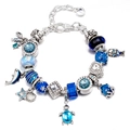 Silver marine bracelet with blue sea turtle, dolphin and starfish charms - Blue Marine Life Style (L2) / 16cm