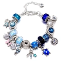 Ocean-themed silver charm bracelet with blue glass beads and sea creature pendants - Blue Ocean Adventure Style (L3) / 16cm