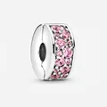 Silver clip charm for DIY bracelets featuring a pavé setting with pink zirconia stones - Pink Pave Round Bead Style (#2)