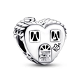 Zilveren hart huis charm met daktint en vlinder reliëf voor bedelarmbanden van metaal - Hart Huis (#63)