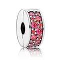 Silver stopper charm with pavé pink crystals for DIY beaded bracelets and bangles - Red Pink Pave Cylinder Style (#5)