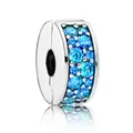 Silver bead stopper charm with blue pave pavé crystals for DIY charm bracelets - Blue Pave Ring Style (#6)