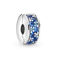 Silver bead charm with blue and clear zircon crystals for DIY charm bracelets - Blue Zirconia Flat Ring Style (#11)