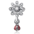 Charm fleur argentée étincelante avec pendentif coccinelle rouge pour bracelet femme - Spécification Standard / Fleur et Coccinelle (L01227/43-21)