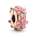 Rose gold spacer charm with pink enamel daisy flowers and clear cubic zirconia stones - Pink Gradient Daisy Rose Gold Style (#24)