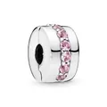 Silver bead spacer with pink cubic zirconia pavé for DIY charm bracelets - Pink Zirconia Silver Cylinder Style (#25)