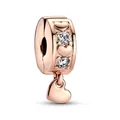 Rose gold heart bead charm with cubic zirconia for DIY jewelry making and bracelets - Rose Gold Clear Zirconia Heart Charm Style (#29)
