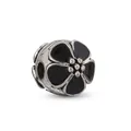 Silver flower charm with black enamel petals and central bead for DIY bracelets - Black Floral Silver Bead Style (#33)