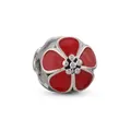 Silver flower spacer charm with five vibrant red enamel petals for DIY bracelets - Red Floral Silver Bead Style (#34)