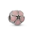 Silver cherry blossom spacer charm with pink enamel for DIY bead bracelets - Pink Cherry Blossom Silver Bead Style (#35)