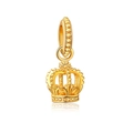 Golden crown pendant with hollow structure and floral detail on a white reflective base - Gold Crown (L25512-6)