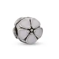 Silver flower bead with white enamel for DIY bracelets, five-petal floral design - White Floral Silver Bead Style (#36)