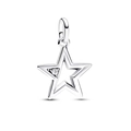 Hollow silver star pendant charm with sparkling white zircon stone and circular bail - Silver Pentagram (L25512-7)