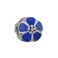 Blue enamel five-petal flower charm bead in silver finish for DIY charm bracelets - Blue Floral Silver Bead Style (#37)