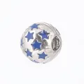 Silver bead charm with blue enamel stars for DIY bracelets and bangles - Blue Star Silver Bead Style (#38)