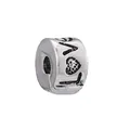 Polished silver cylinder spacer bead with LOVE text and heart for DIY charm bracelets - LOVE Letter Heart Cylinder Style (#40)