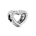 Silver-plated heart bead charm with caviar texture and hollow center for DIY jewelry - Caviar Textured Heart (L25512-13)