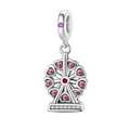 Silver ferris wheel bead charm with pink heart-shaped cabins and pavé crystals - Heart Ferris Wheel (L5)