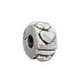 Silver bead spacer with embossed heart pattern for DIY charm bracelets and jewelry - Relief Heart Silver Cylinder Style (#44)
