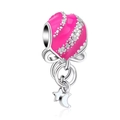 Pink enamel heart charm with silver bow, star, and moon dangles for DIY bracelets - Heart Bow Star Moon (L7)