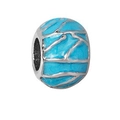 Sky blue enamel leaf pattern charm bead in silver finish for DIY bracelet jewelry - Sky Blue Textured Bead (L8)