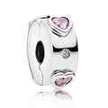 Silver heart charm with pink stones and clear zircon for DIY charm bracelets - Pink Heart Silver Bead Style (#47)