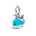 Exquisite whale charm with blue turquoise stone and zircon silver plating accents - Whale (L25512-20)