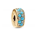 Gold-plated barrel bead with turquoise stones and shimmering crystal accents - Turquoise Pave Spacer (L11)