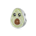 Silver avocado bead with green enamel and cute smile for DIY bracelets and charms - Cute Smiling Avocado (L12)